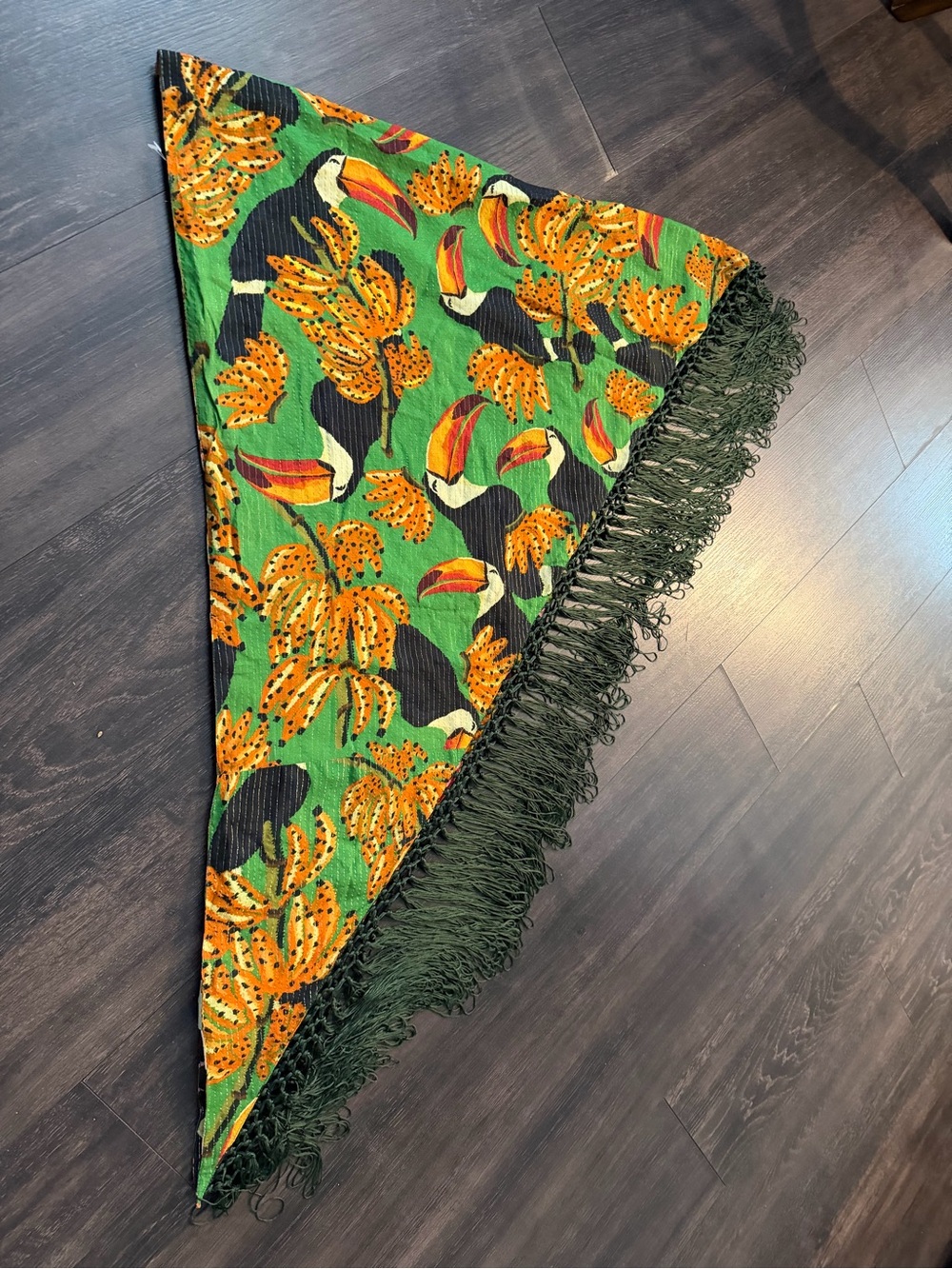 FARM Rio Green & Orange Toucan Fringe Throw